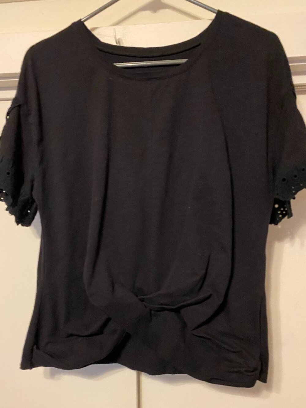 Super cute black tunic w/open, lace sleeves, size XL